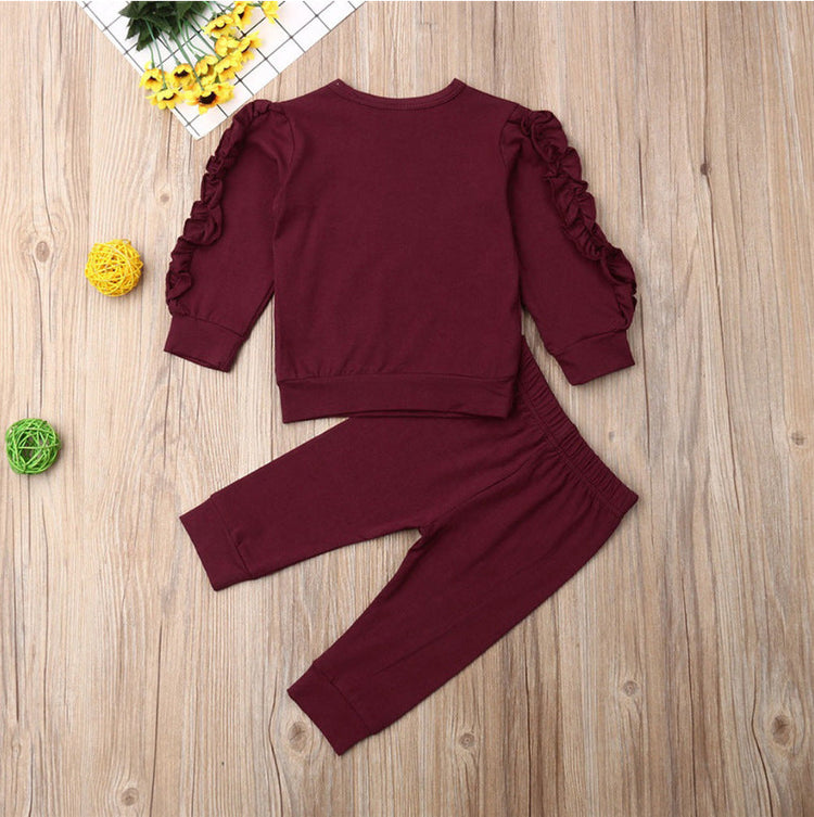 Newborn Baby Boys Girls Ruffles Jumper Solid Long Sleeve Sweatshirt Tops Pants Infant Kids 2Pcs Outfits Clothes Set Fall Clothes Royal1shop