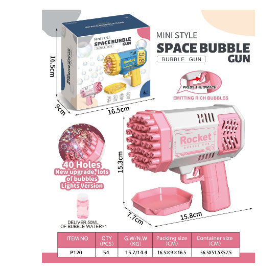 Bubble Gun Rocket 69 Holes Soap Bubbles Machine Gun Shape Automatic Blower With Light Toys For Kids Pomperos Royal1shop