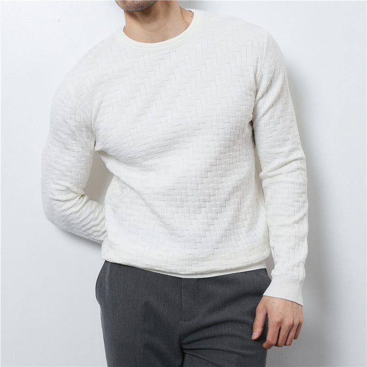 Jacquard Woven Round Neck Sweater Men&