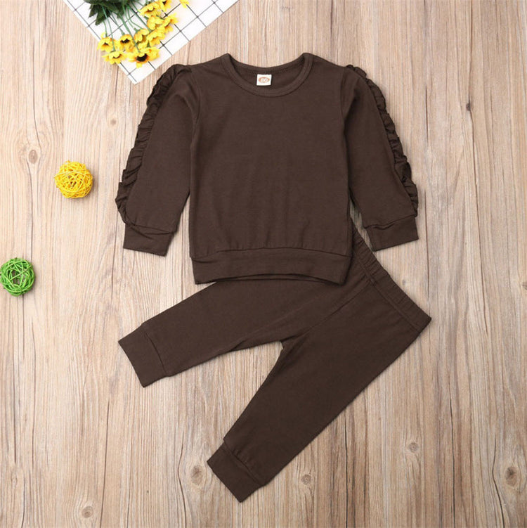 Newborn Baby Boys Girls Ruffles Jumper Solid Long Sleeve Sweatshirt Tops Pants Infant Kids 2Pcs Outfits Clothes Set Fall Clothes Royal1shop