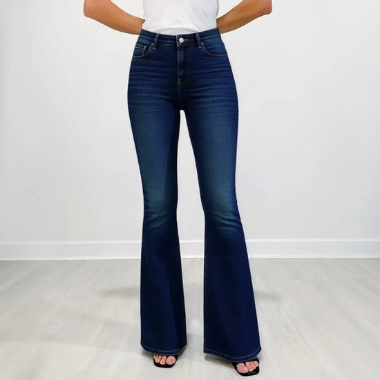 Gold Embroidered Horse Flare Jeans High-Waisted Dark Wash Retro Western Cowgirl Chic Festival Ready Must-Have Denim Pants