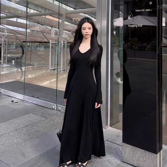 Elegant Inner Match Long Sleeve Knitted Dress Women&