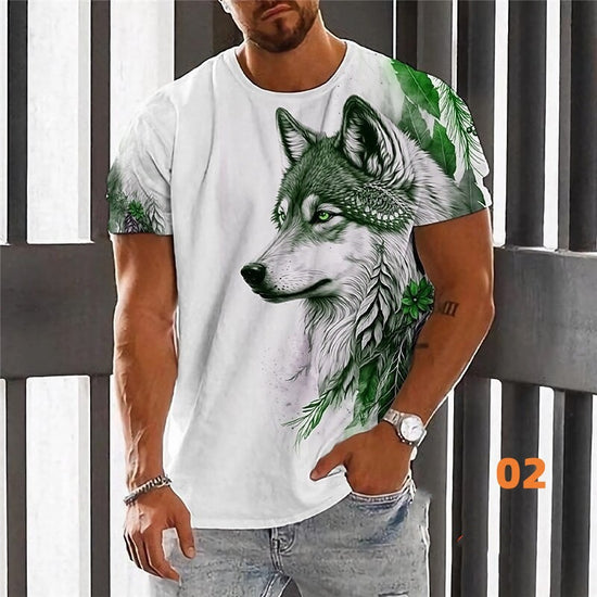 Wolf 3D Printed Round Neck Daily Sports Short Sleeve